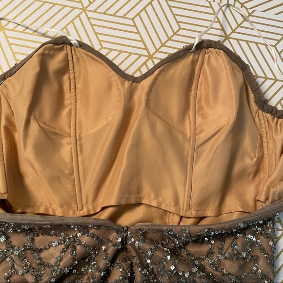 Scala nude silk silver sequin strapless mini dress - Picture 7 of 11